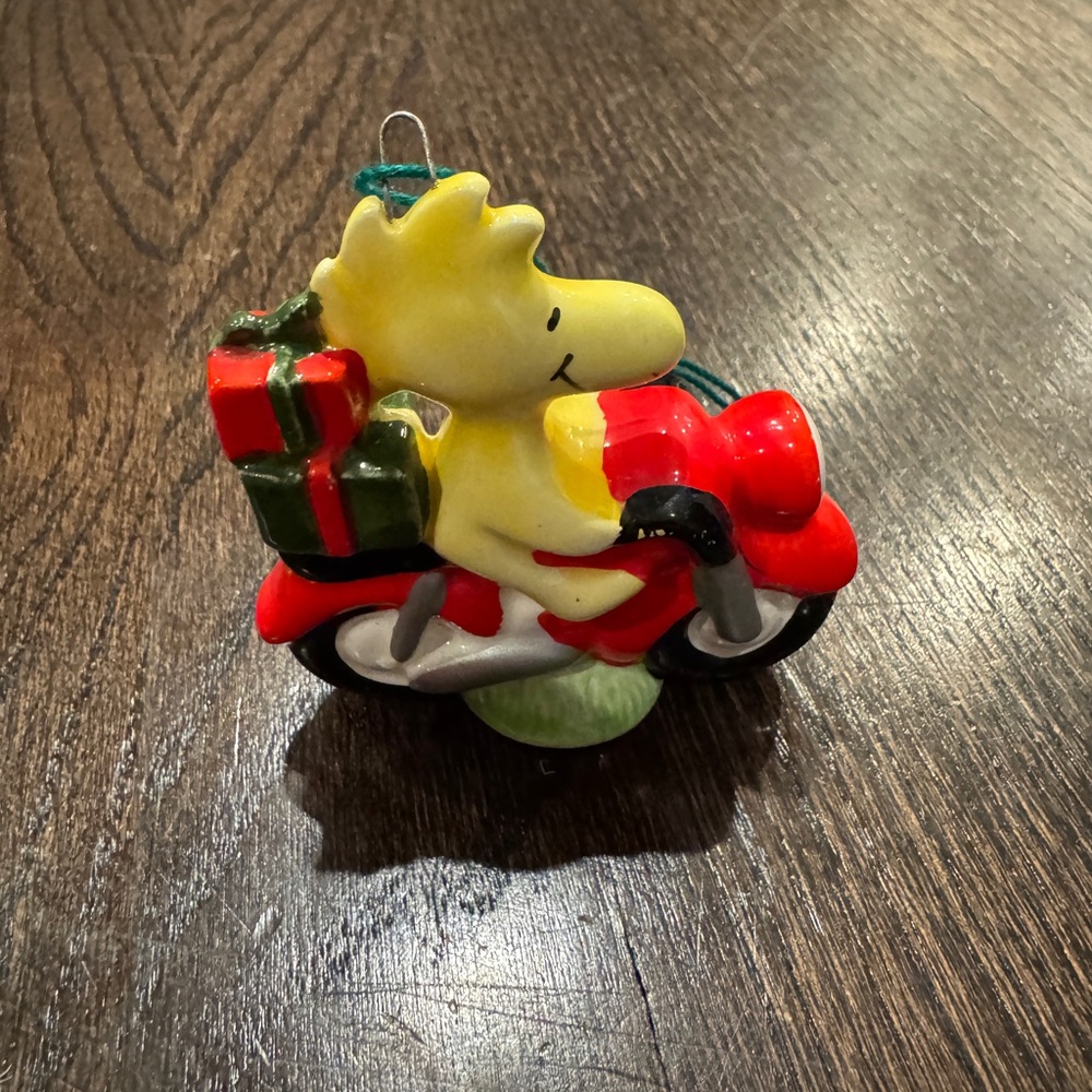 Vintage Woodstock on Motorcycle Ornament Christmas Peanuts Ceramic